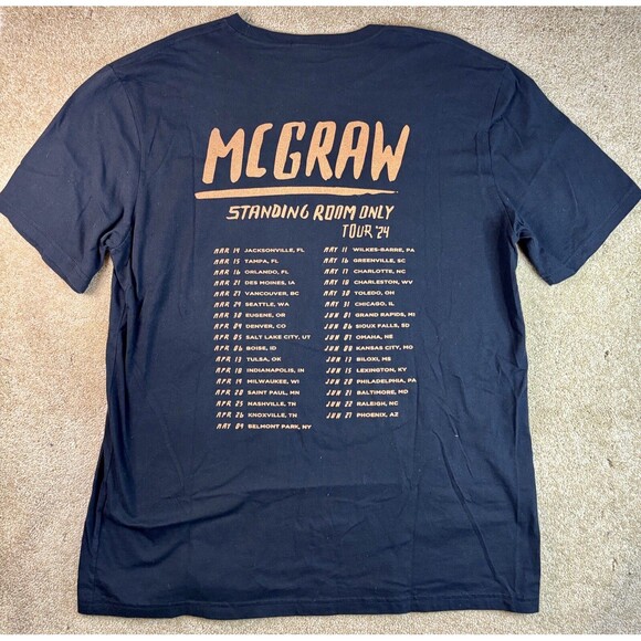 Tim McGraw Tour T-Shirt Black 2024 Standing Room Only Tour Dates 2 Sided XL - Picture 5 of 5